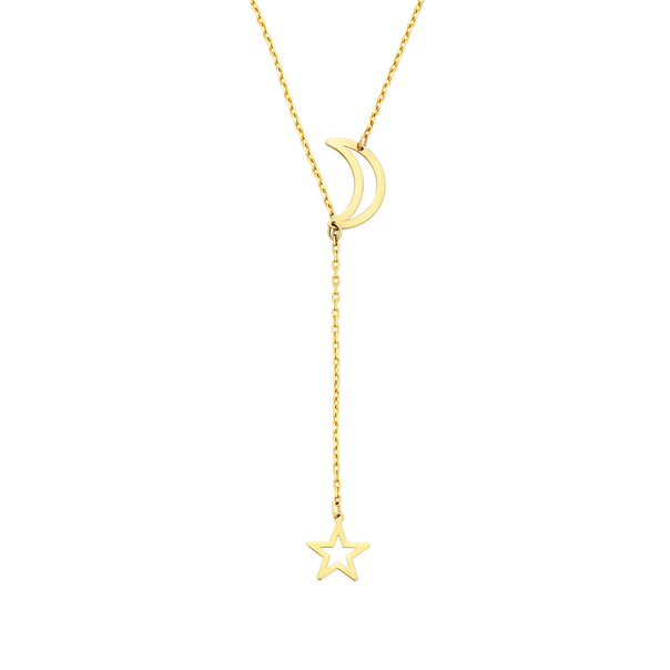 9ct 43cm Crescent Moon & Stars Lariat Necklace
