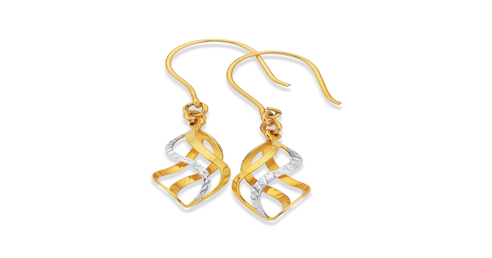 9ct Gold Two Tone Twist Drop Earrings Goldmark (AU)