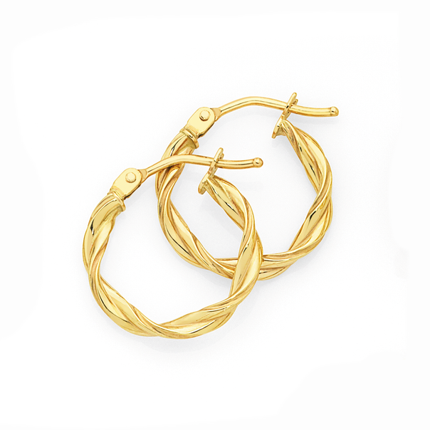 9ct Gold 10mm Entwined Twist Hoop Earrings