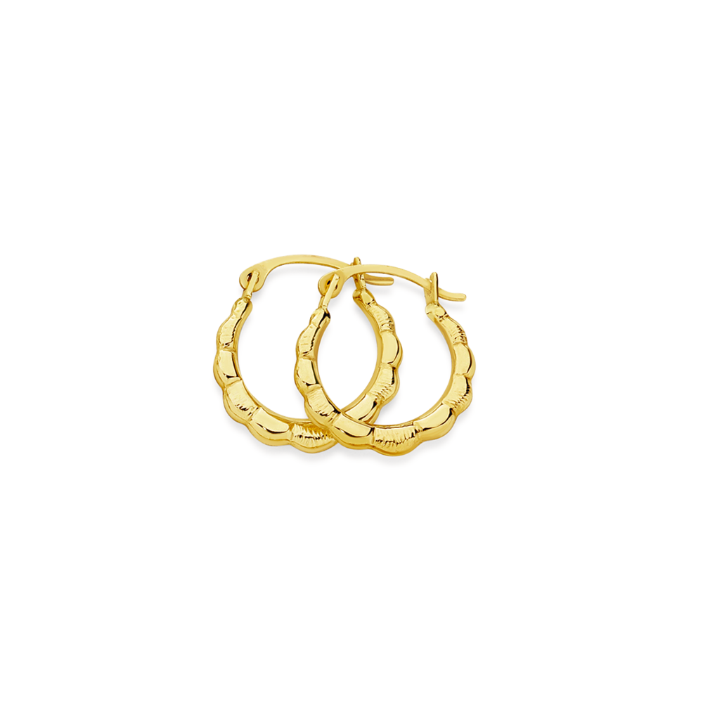 9ct Gold 10mm Scalloped Creole Earrings Goldmark (AU)