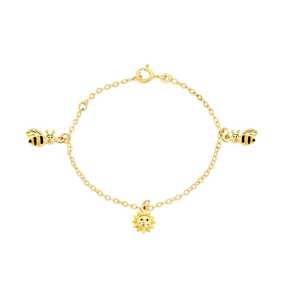 9ct Gold 13.5cm Bee Sunflower Trace Bracelet