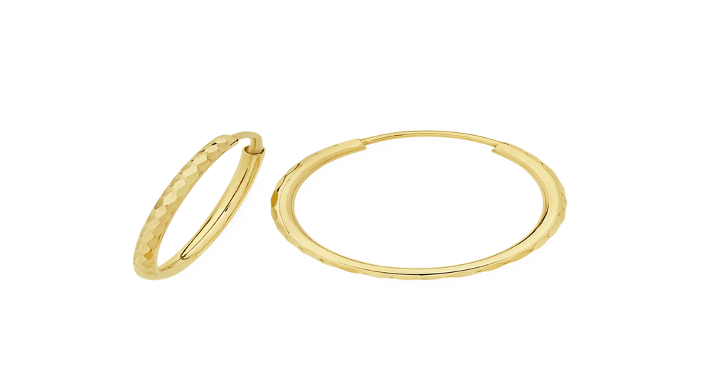 9ct Gold 15mm Diamondcut Flex Hoop Earrings Goldmark (AU)