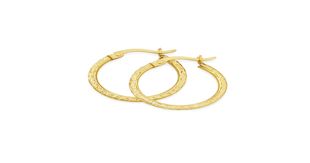 9ct Gold 15mm Diamondcut Hoop Earrings Goldmark (AU)