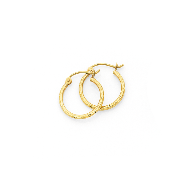 9ct Gold 1.5x10mm Diamond-cut Hoop Earrings
