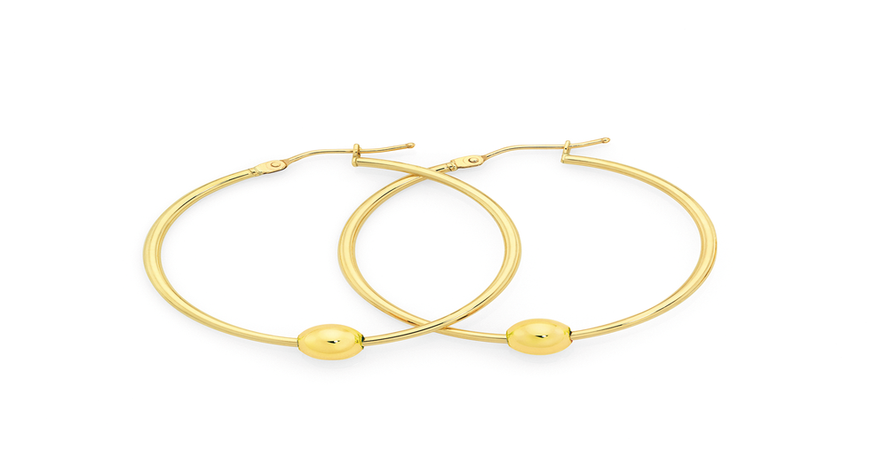 9ct Gold 1.5x30mm Slider Ball Hoop Earrings Goldmark (AU)