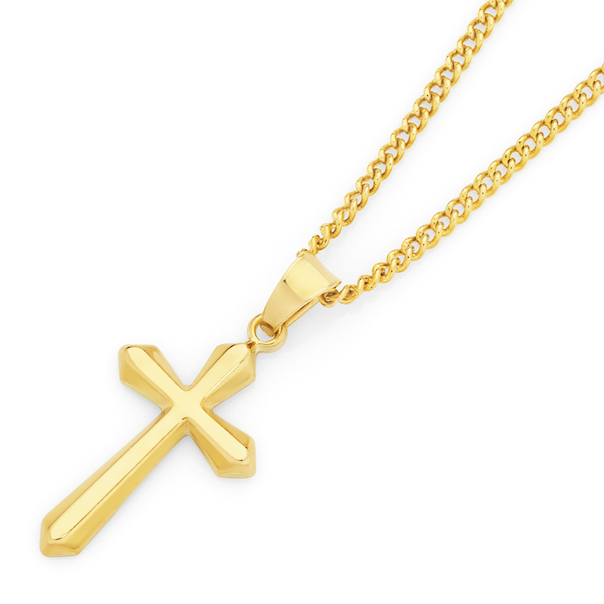 9ct Gold 16mm Fluted Cross Pendant