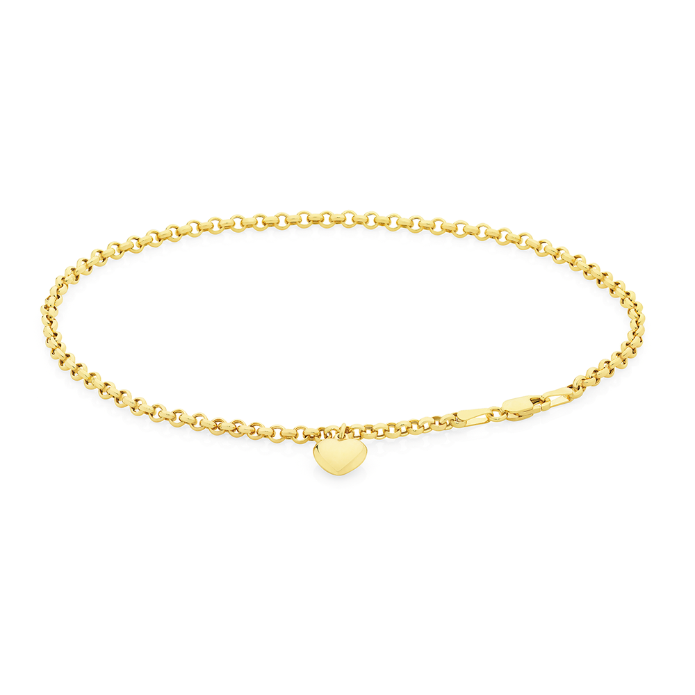 9ct Gold On Silver 19cm Belcher Heart Charm Bracelet | Goldmark (AU)
