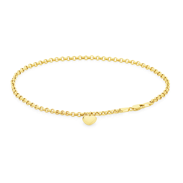 9ct Gold 19cm Belcher Heart Charm Bracelet