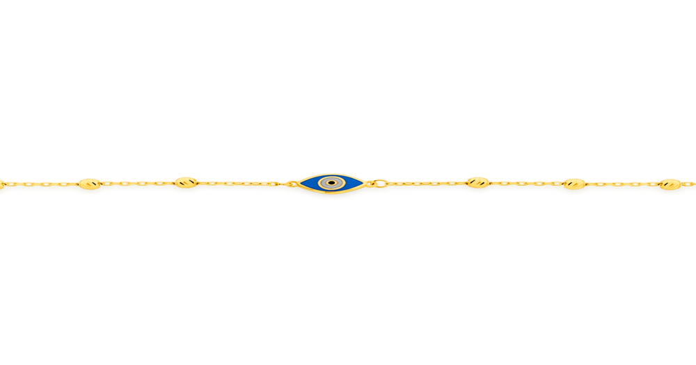 9ct Gold 19cm Blue Evil Eye & Bead Bracelet Goldmark (AU)