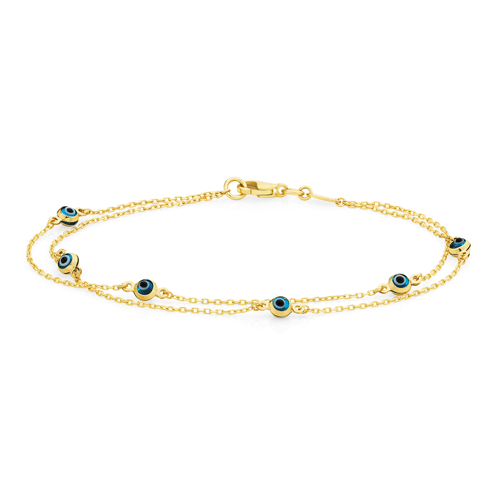 Gold Teardrop Lucky Evil Eye Bracelet | Handmade Clover | Ebru Jewelry