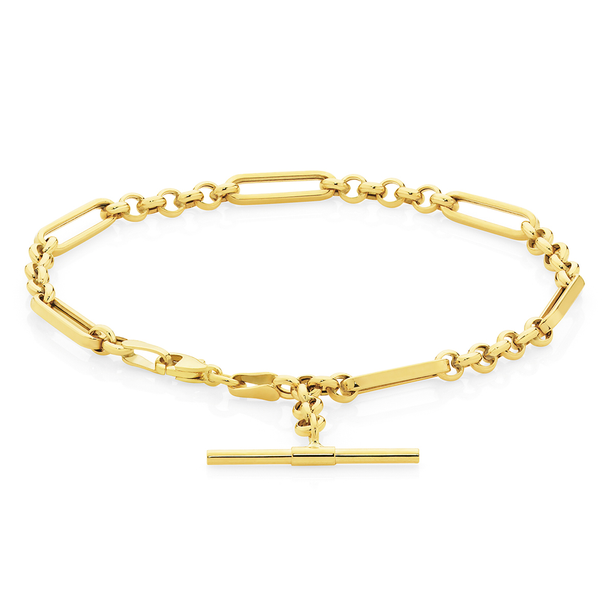 9ct Gold 19cm Hollow Fancy Figaro Fob Bracelet