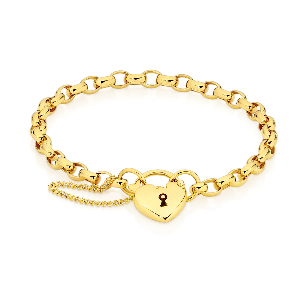 9ct Gold 19cm Solid Belcher Diamond Padlock Bracelet Bracelets