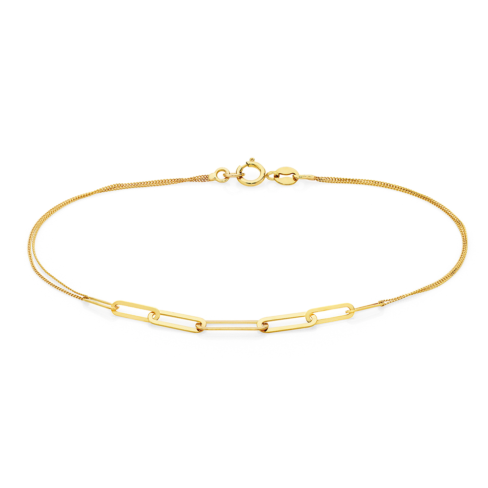 9ct Gold 19cm Paperclip Curb Double Strand Bracelet Goldmark AU