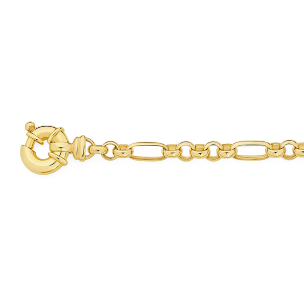9ct Gold 19cm Solid Belcher Figaro Bolt Ring Bracelet