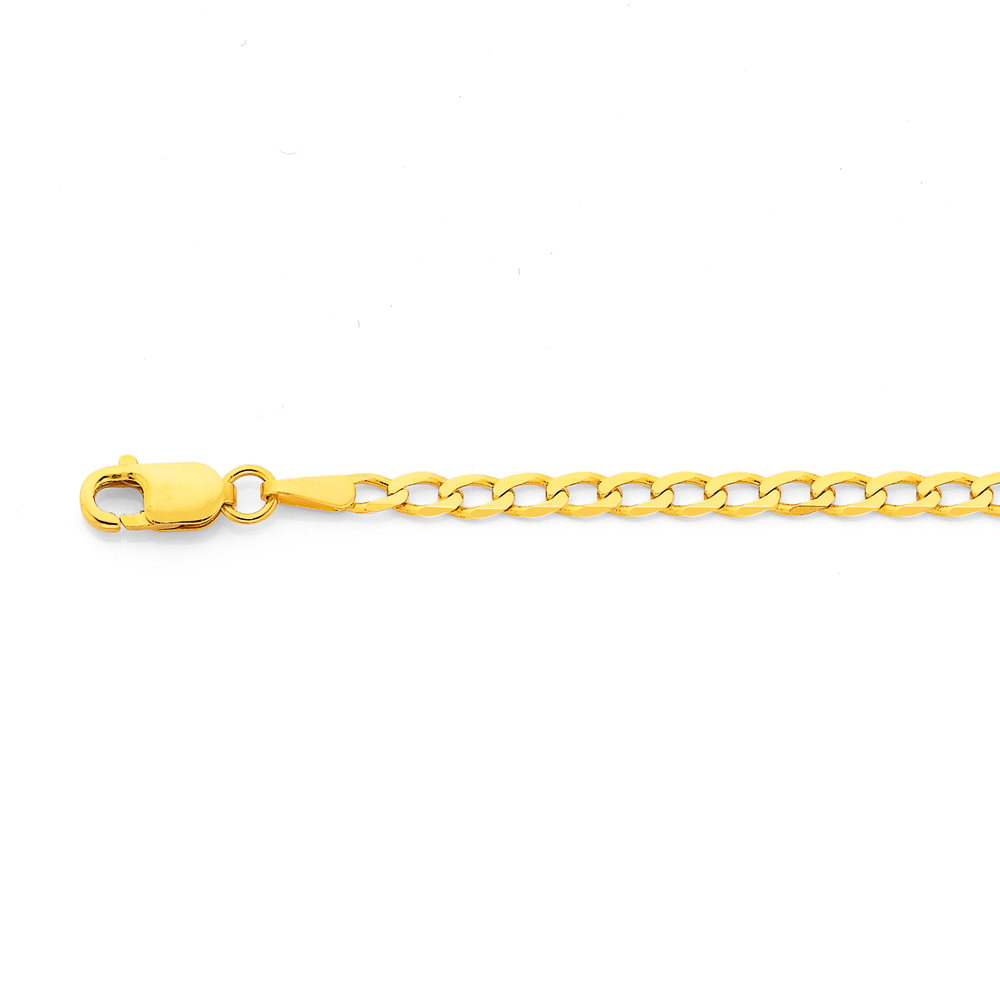 9ct Yellow Gold Italian Hollow Curb Bracelet 2.5mm wide, 19.5cm, Approx  25.47g | For the Love of Gold