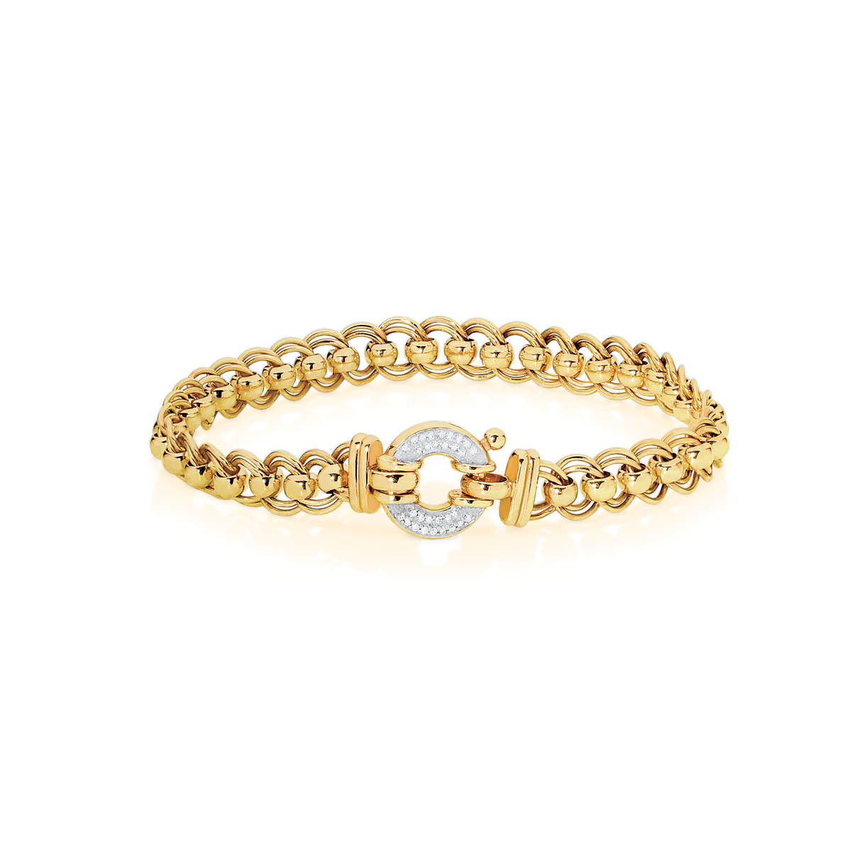 9ct Gold 19cm Solid Rollo Diamond-set Bolt Ring Bracelet | Bracelets ...