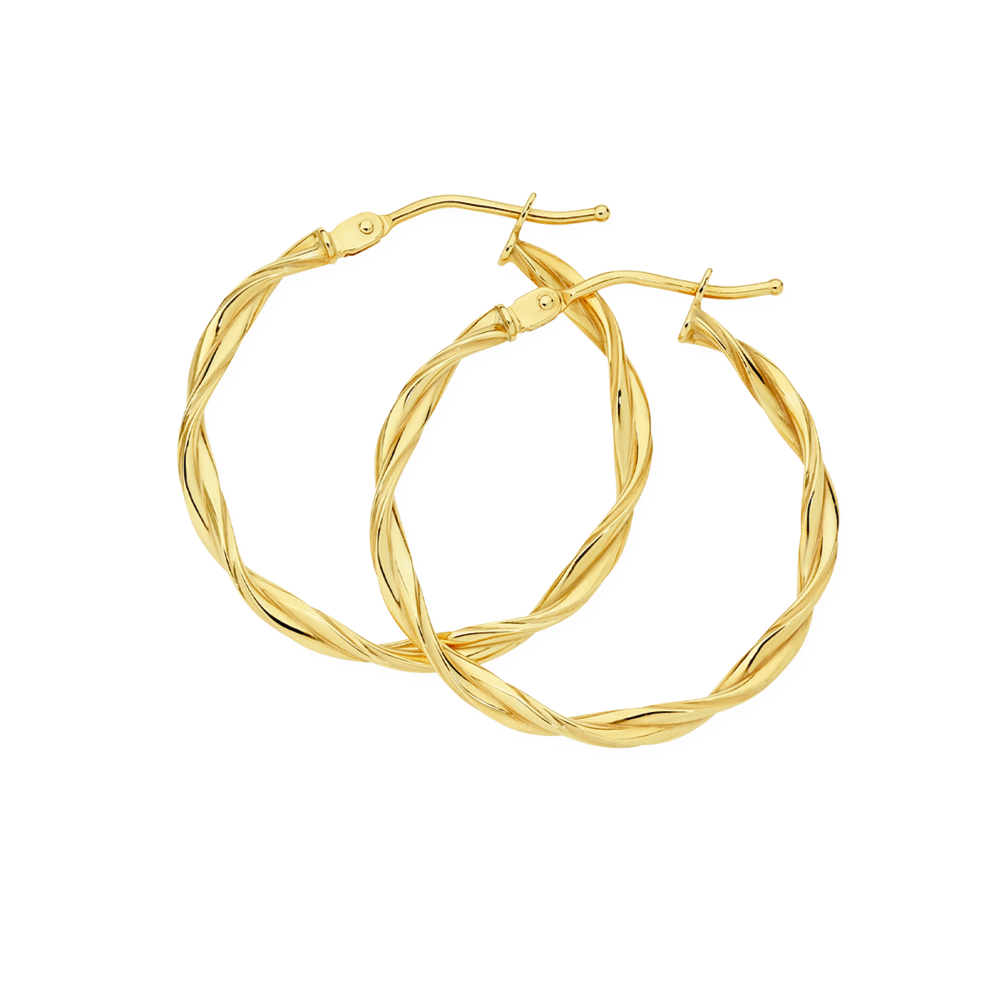 9ct Gold 20mm Diamond cut Entwined Twist Hoop Earrings Goldmark AU