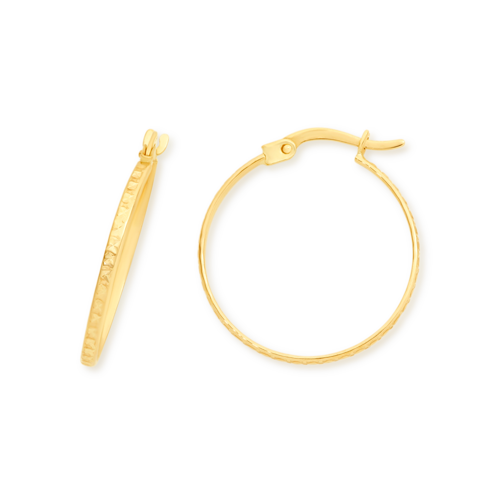 9ct Gold 20mm Diamond cut Hoop Earrings Goldmark AU
