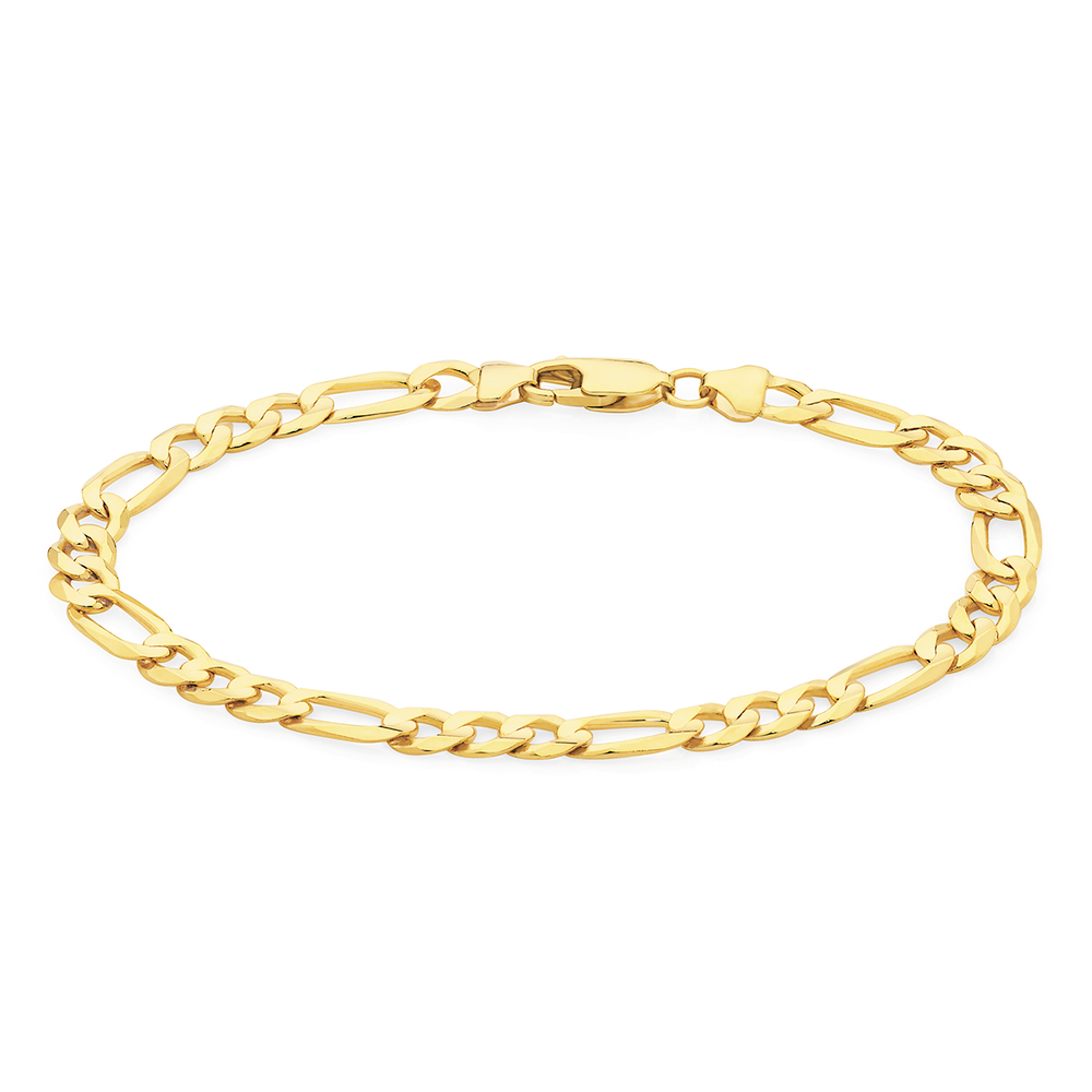9ct Solid Yellow Gold Figaro 5:1 link with ID 16cm Bracelet – Shiels  Jewellers