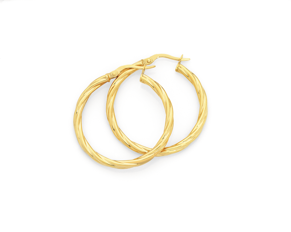 9ct Gold 2.5x25mm Twist Hoop Earrings Goldmark AU