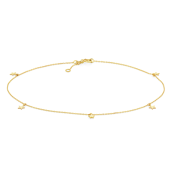9ct Gold 27cm Multi Star Trace Anklet