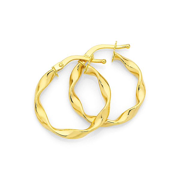 9ct Gold 2x15mm Twist Hoop Earrings