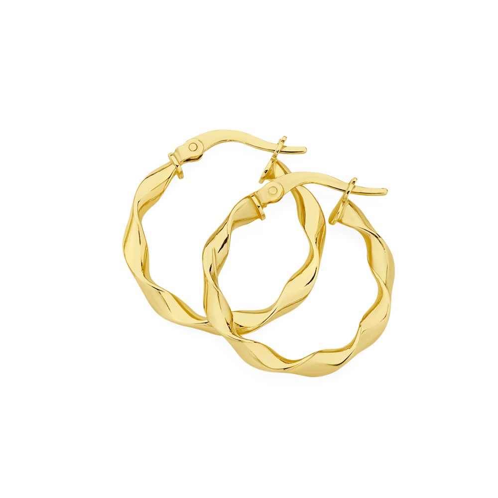 9ct Solid White Gold Twisted Hoop Earrings – 20mm, Hinged Closure, UK Made