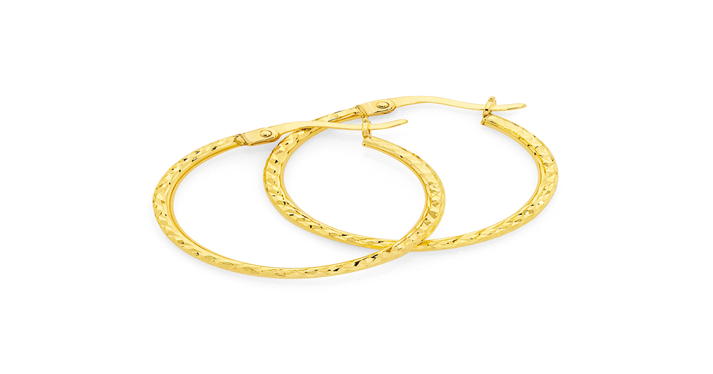 9ct Gold 2x20mm Diamond Cut Hoop Earrings Goldmark (AU)