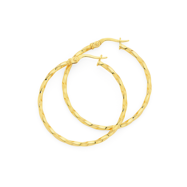 9ct Gold 2x30mm Twist Hoop Earrings