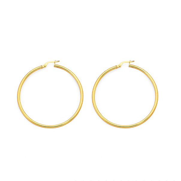 9ct Gold 2x40mm Polished  Hoop Earrings