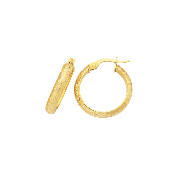 9ct Gold 3.5x15mm Diamond-cut Hoop Earrings