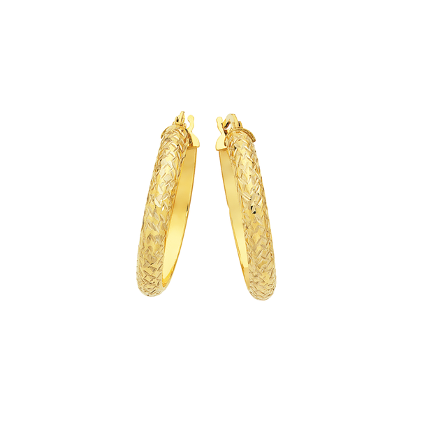 9ct Gold 3.5x20mm Diamond-cut Hoop Earrings