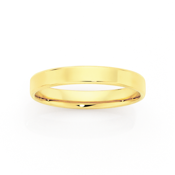9ct Gold 3mm Flat Soft Edge Wedding Ring - Size L