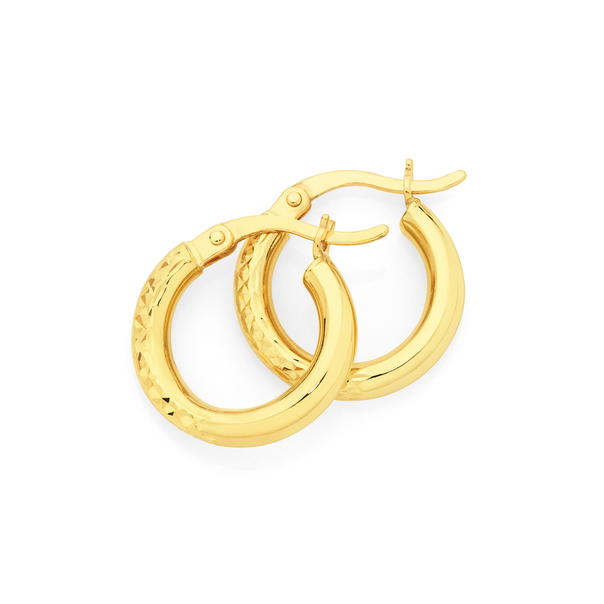 9ct Gold 3x10mm Diamond-Cut Front Hoop Earrings