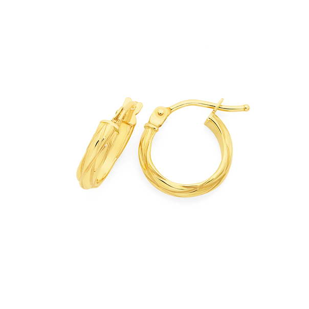 9ct Gold 3x8mm Half Round Twist Hoop Earrings