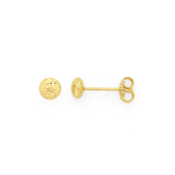 9ct Gold 4mm Diamond-cut Button Stud Earrings