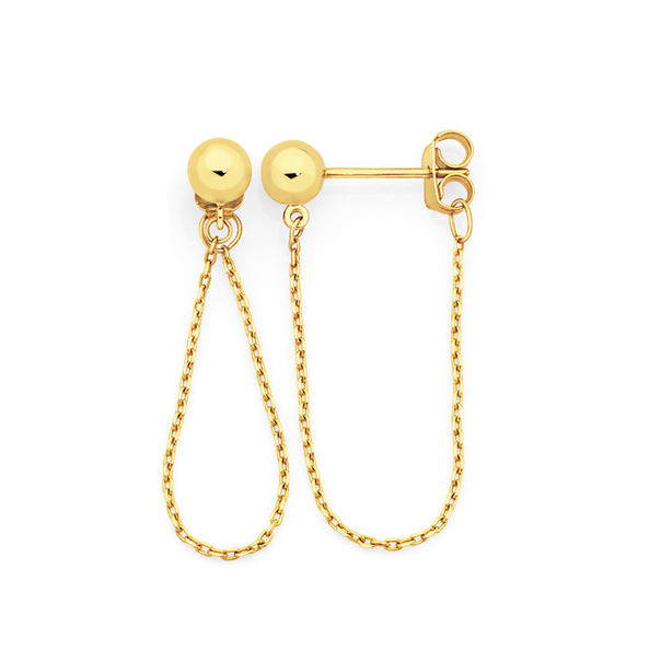9ct Gold 5mm Ball and Chain Loop Stud Earrings