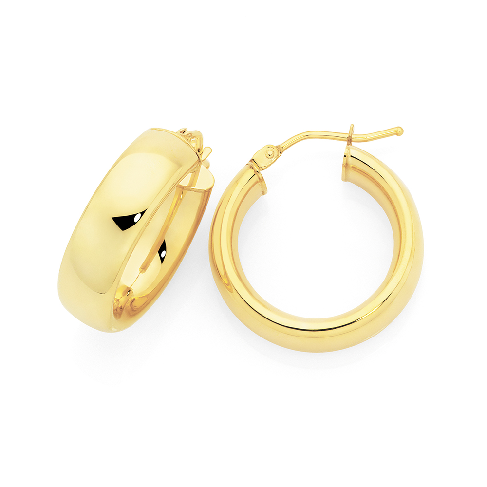 14K Yellow Gold Round Satin Hoop Earrings