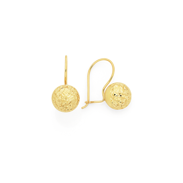 9ct Gold 8mm Diamond-cut Euroball Earrings