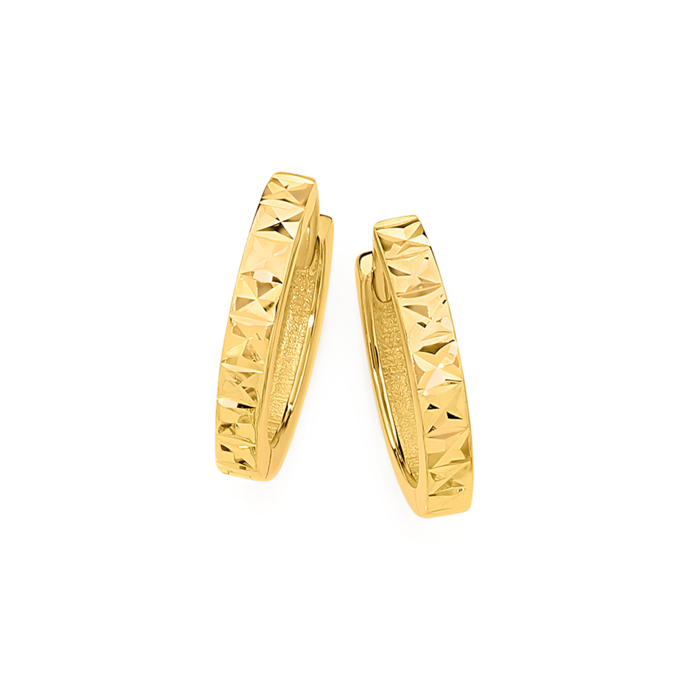 9ct Gold 9mm Diamond-cut Sparkle Huggie Earrings Goldmark (AU)