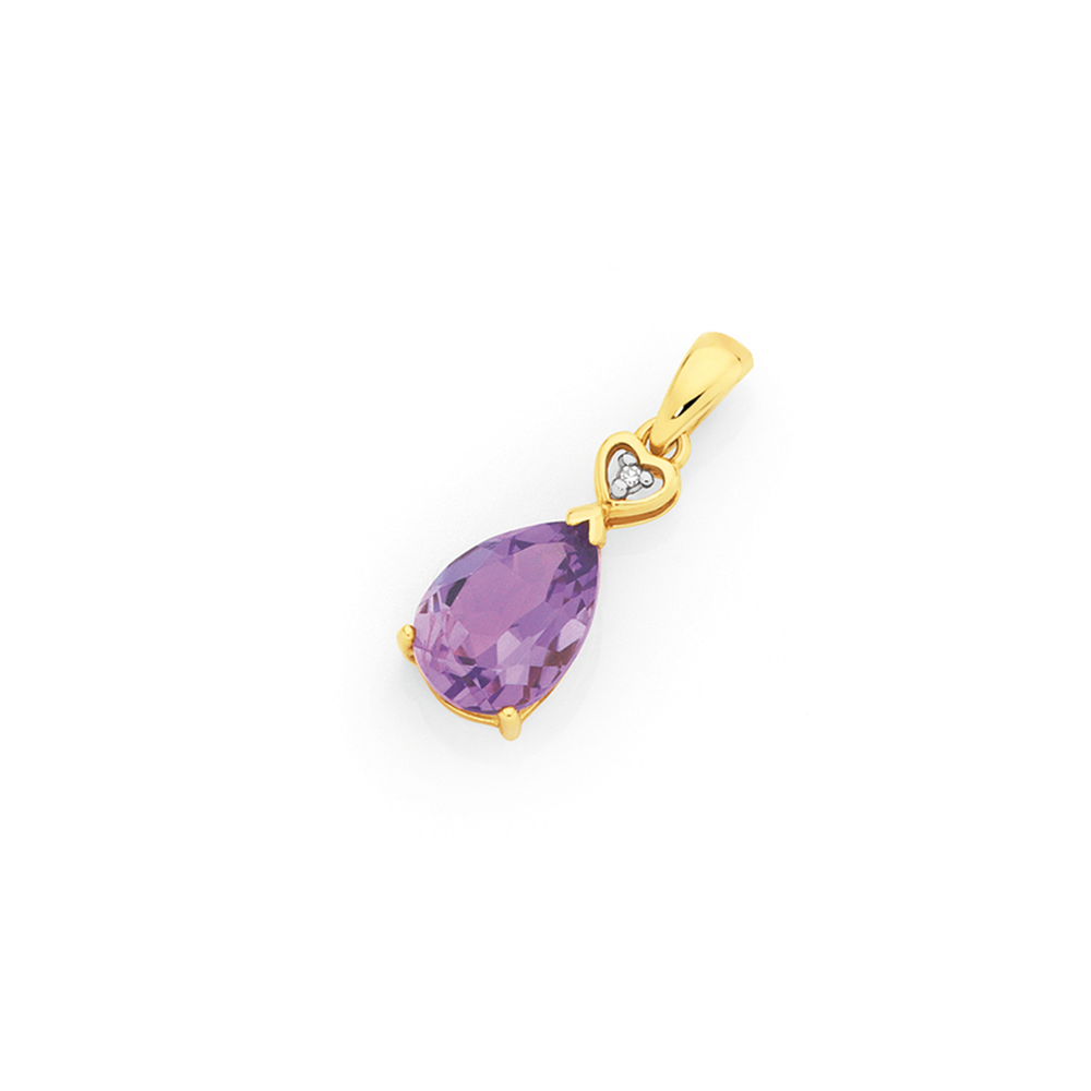 9ct Gold Amethyst \u0026 Diamond Pear Shape 