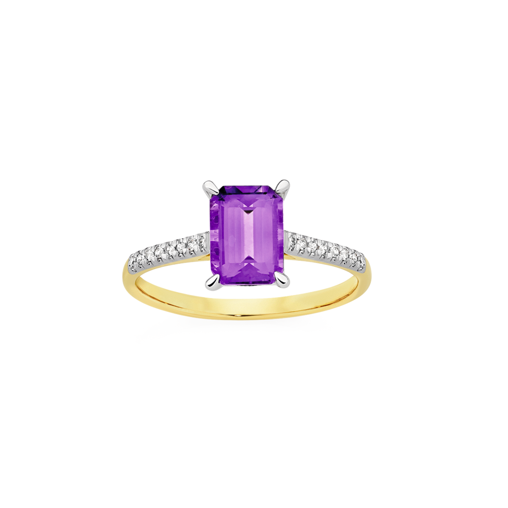 9ct Gold Amethyst Diamond Ring in Purple Goldmark AU