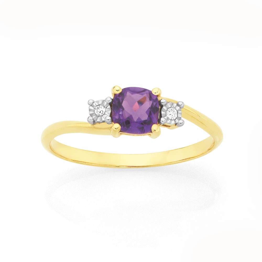 9ct Gold Amethyst Miracle Set Diamond Ring in Purple Goldmark (AU)