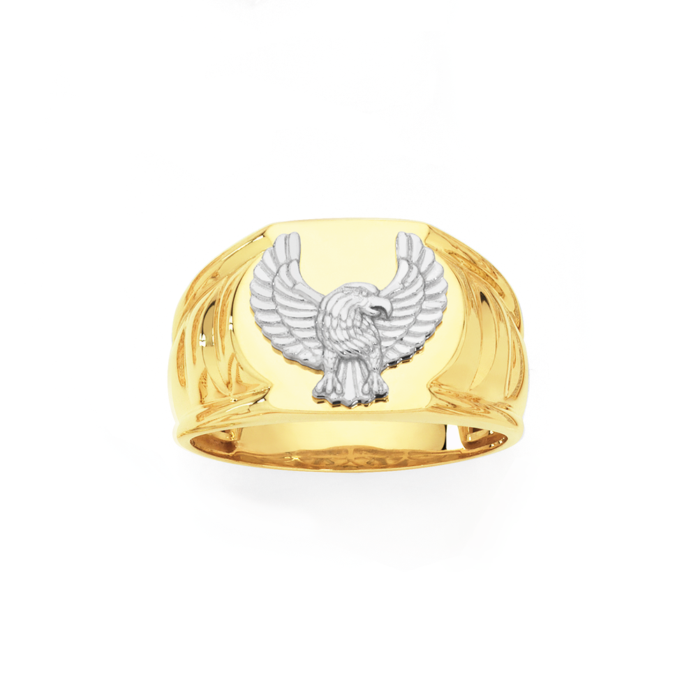 14K Yellow Solid Gold Mens Eagle Ring #10 Anillo de Aguila en Oro Two –  primejewelry269