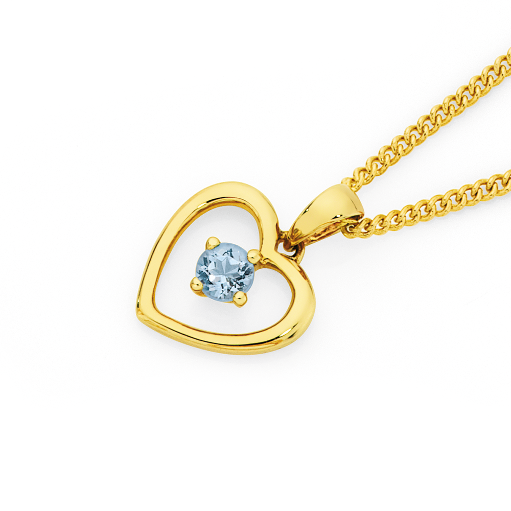 9ct Gold Aquamarine Open Heart Pendant Goldmark AU