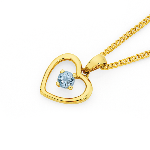 9ct Gold Aquamarine Open Heart Pendant