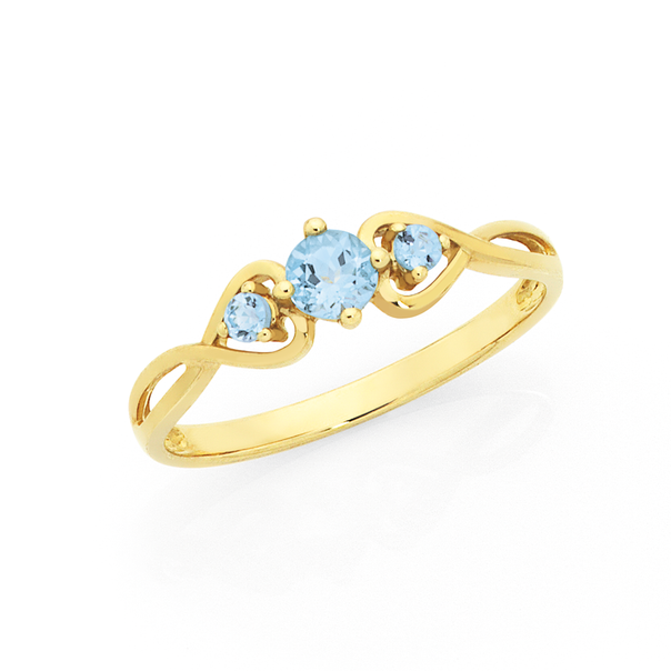 9ct Gold Aquamarine Twist Heart Ring