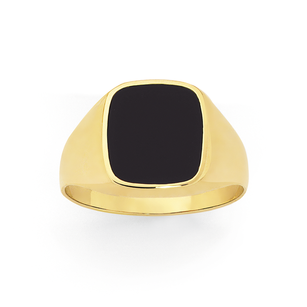 9ct Gold Black Agate Signet Gents Ring