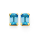 9ct Gold Blue Topaz Emerald Cut Claw Set Stud Earrings