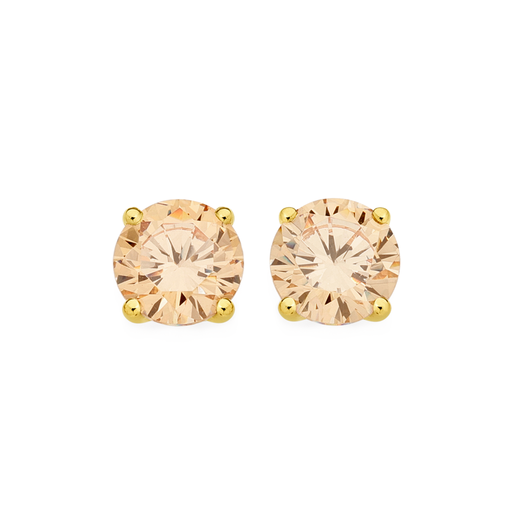 9ct Gold Champagne Cubic Zirconia Stud Earrings in Gold Goldmark AU
